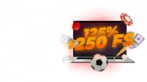 Image featuring a display with 125% + 250 FS, representing Dragon Money's welcome bonus with enhanced deposits and free spins for new players.