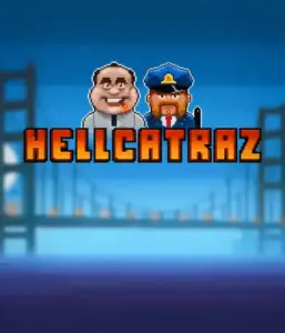 Explore the thrilling world of the Hellcatraz game by Relax Gaming, highlighting a quirky prisoner and a guard with the infamous Alcatraz prison and San Francisco skyline in the background. This graphic portrays the light-hearted escapade of an prison break-themed game, great for those who enjoy playful themes, offering a nostalgic gaming experience. 